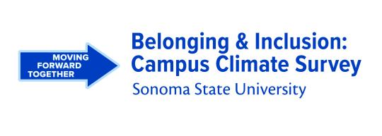 Blue text that says "Belonging & Inclusion: Campus Climate Survey"
