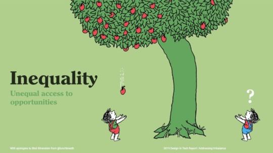 Two children under a fruit tree, one catches an apple easily while the other stands confused under a barren side.